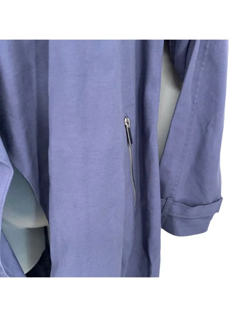NWT Sebby Draped Open Front Trench Coat Women Large Blue Long Sleeve Jacket Hood